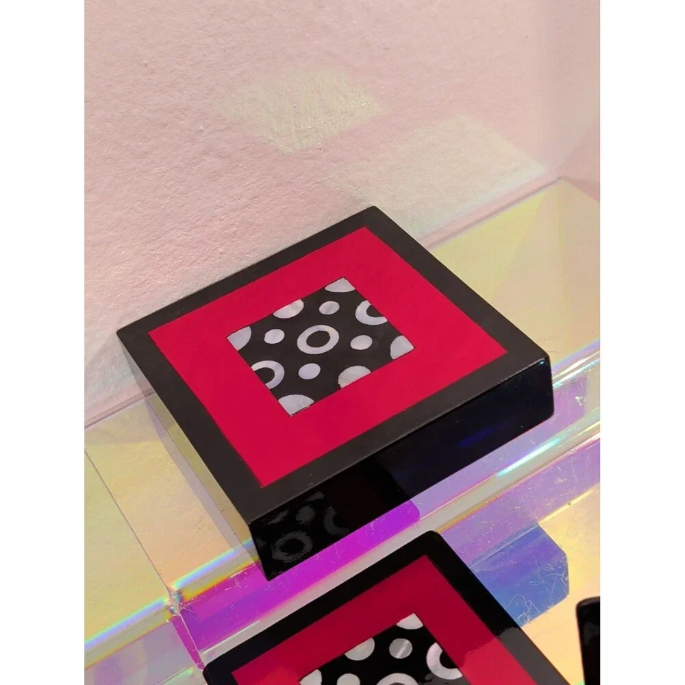 vintage article mother of pearl and lay coaster set of six with holder black red
